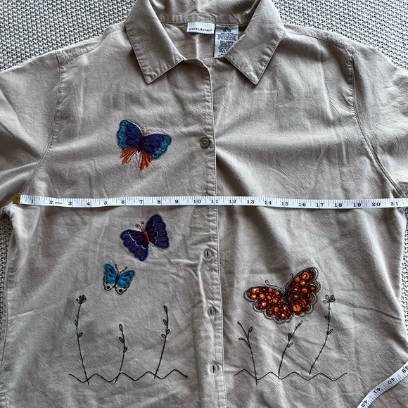 Retro White Stag Butterfly Short Sleeve Cotton Button Up Women’s Medium Tan - Picture 10 of 11